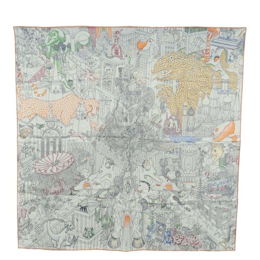 Hermes Silk Carre 90 Scarf In Animapolis White